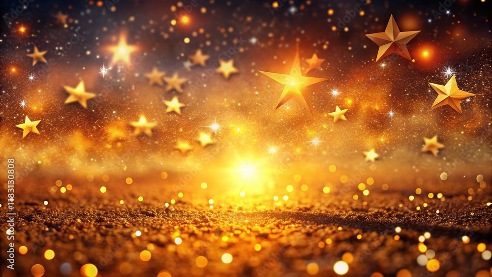 Obraz premium Magical Golden Star Rain on Vibrant Orange Night Sky - Low Light Astrophotography Stock Photo
