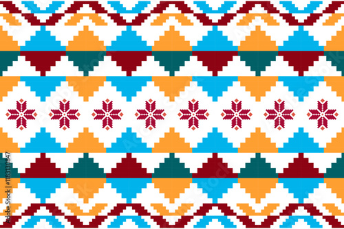 Geometric, seamless, traditional ethnic, thai pattern, fabric pattern for textiles, rugs, wallpaper, clothing, sarong, batik, wrapping, embroidery, print, background, cover, illustration, vector.