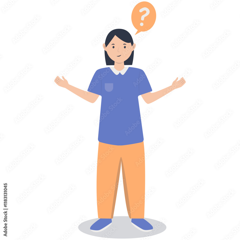 Young People Thinking and Asking Question. Flat Cartoon Vector Illustration. Young People Thinking and Asking Question. Flat Cartoon Vector Illustration.