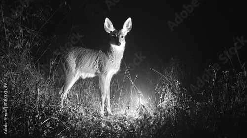 Night Vision: A Solitary Deer in the Darkness