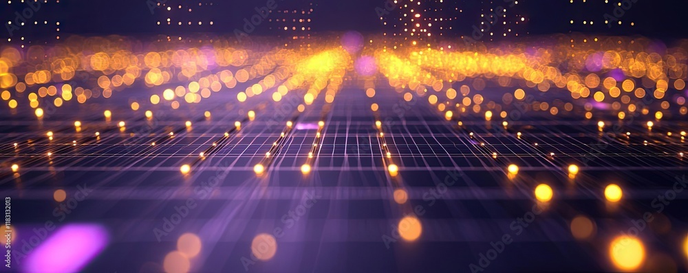 Obraz premium Matrix abstract background idea. Abstract digital landscape with glowing lights and grid patterns representing innovation.