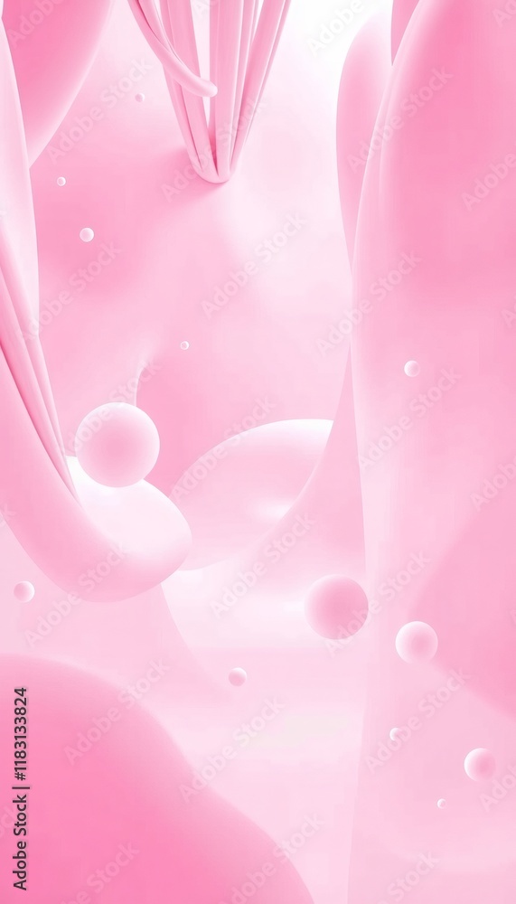 Abstract pink background with flowing curves and white orbs. Abstract pink background with flowing curves and white orbs.
