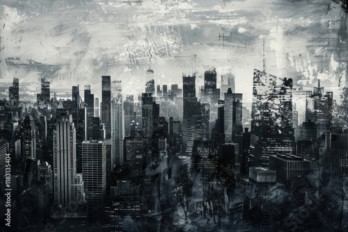 Business city of etching architecture metropolis cityscape.