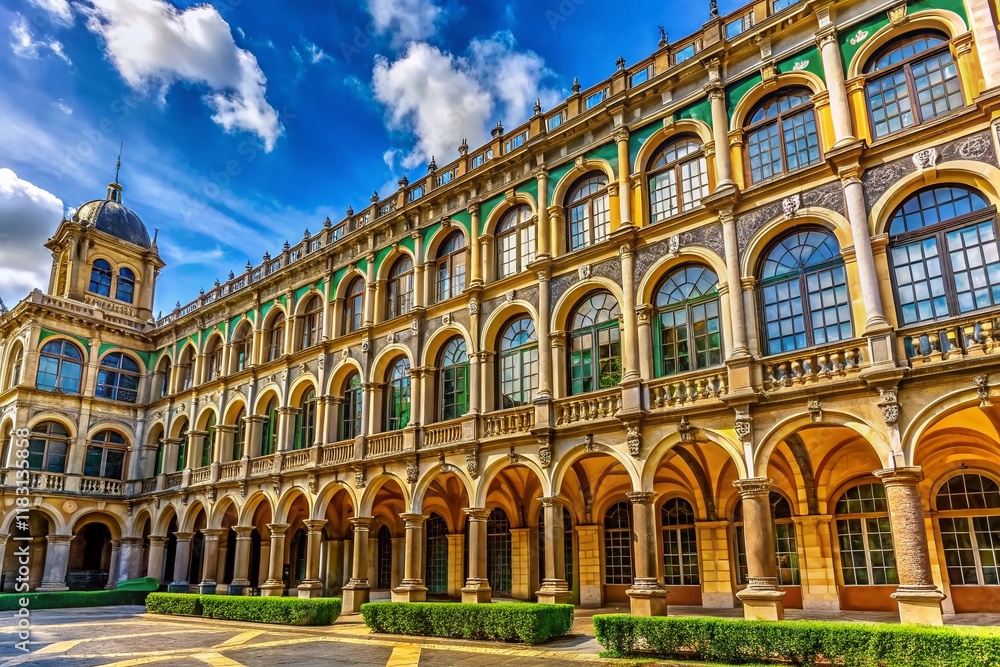 Fototapeta premium Majestic Architectural Masterpiece: Grand Building with Numerous Windows and Arches - Stock Photo