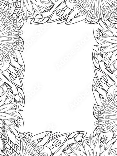 All these designs are hand-drawn and unique 
Beautiful Flowers Border black and white illustration for adult coloring book,
This is a printable Beautiful Zentangle Coloring page for KDP Interior,