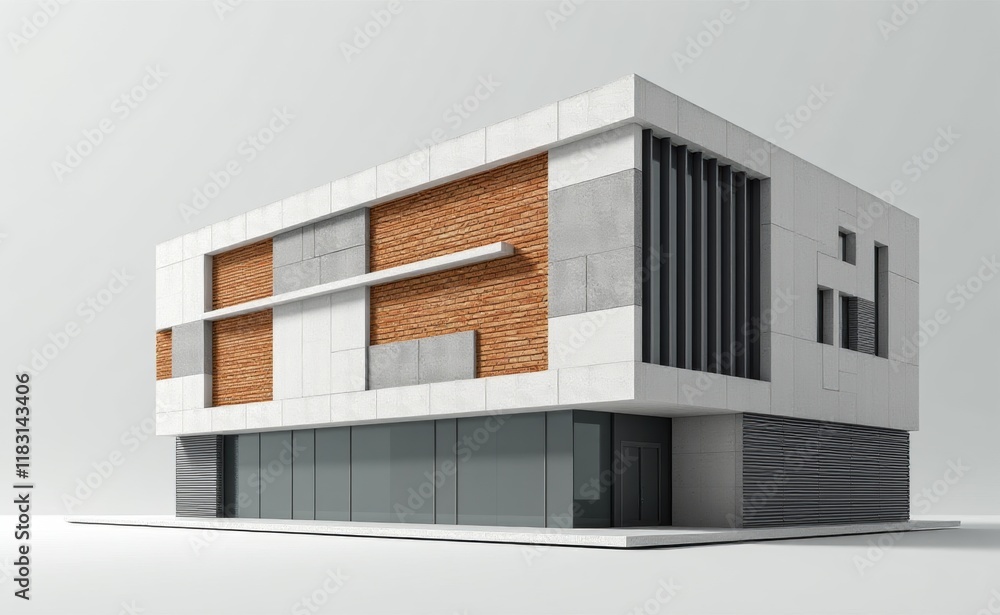 Fototapeta premium A minimalist architectural model featuring a geometric composition of concrete, brick,