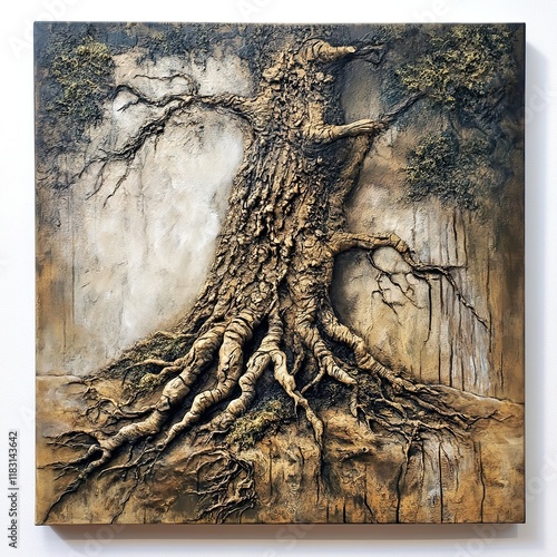 Ancient Tree Roots: A Textured Nature Painting photo