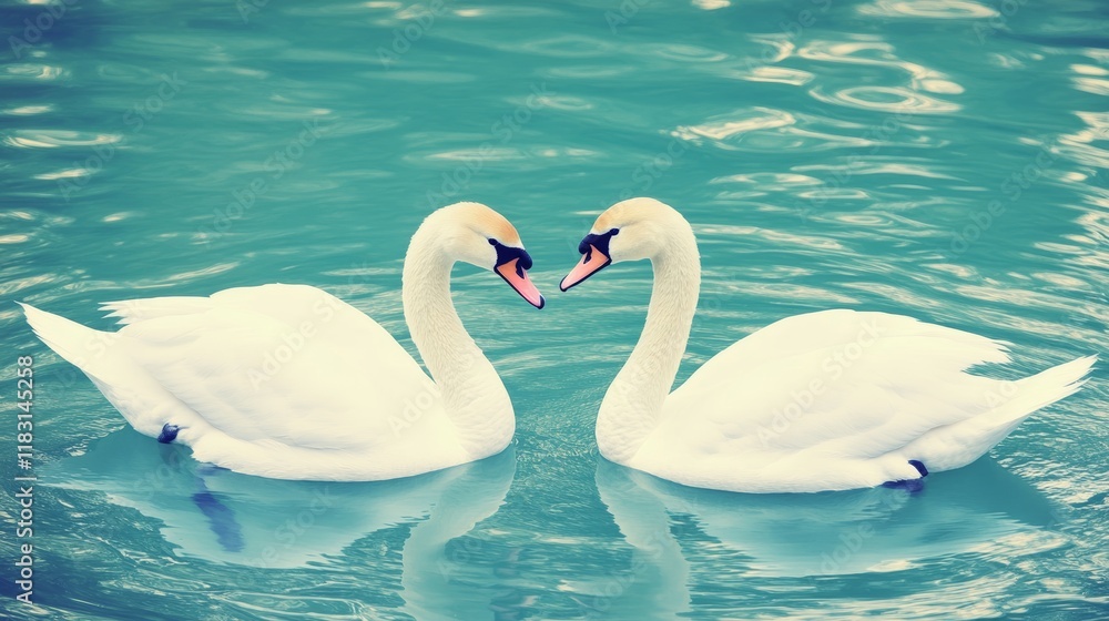 Two Swans Forming Heart Shape on Calm Water Two Swans Forming Heart Shape on Calm Water