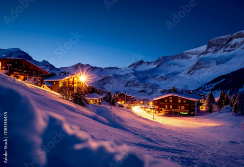val night panorama vale city france ski posture alpine village nature savoiard sport three site