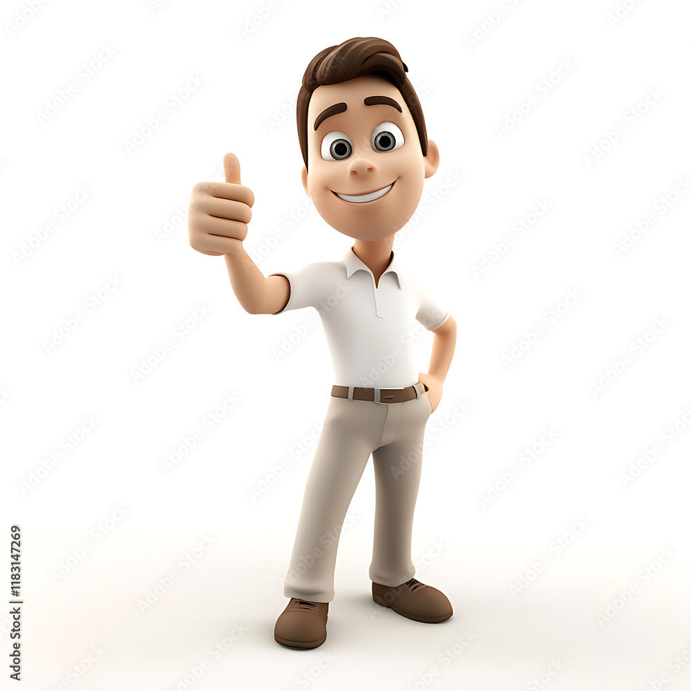 3D cartoon man in a full-body pose giving a thumbs-up gesture, featuring detailed textures, vibrant colors, and realistic high-definition rendering, ideal for positive and approval-related concepts. 3D cartoon man in a full-body pose giving a thumbs-up gesture, featuring detailed textures, vibrant colors, and realistic high-definition rendering, ideal for positive and approval-related concepts.