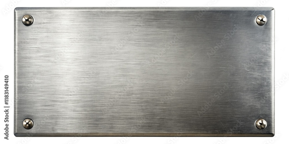 Obraz premium High-resolution stock photo: brushed silver, distressed metal plaque; industrial signage, perfect for design projects.