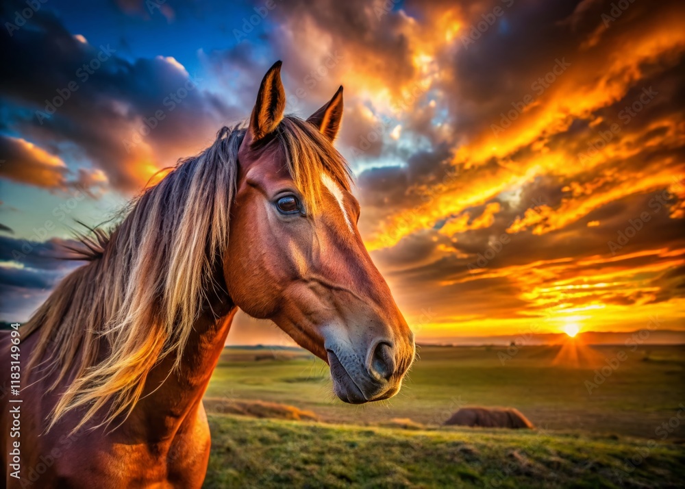 Obraz premium Majestic Horse Head Silhouette in Golden Hour, Food Photography Style