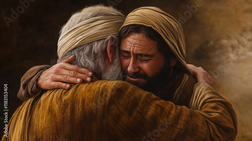 The Father And Son From The Bible Story of the Prodigal Son Reunited