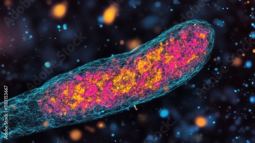 Microscopic examination reveals the intricate structure of mitochondria cells, showcasing bright colors and unique patterns in a laboratory
