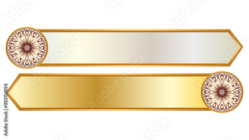 Set of islamic elements with gold frame isolated on white background