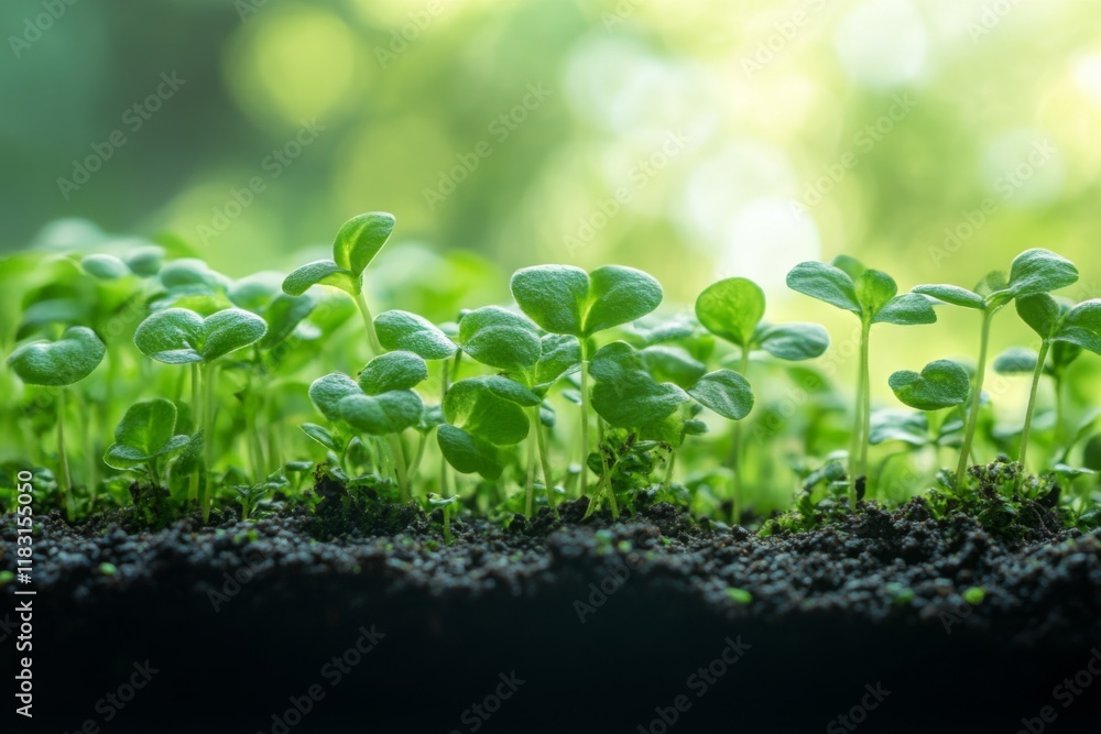 Green seedlings growing under sunlight symbolizing eco-friendly growth and renewal Green seedlings growing under sunlight symbolizing eco-friendly growth and renewal