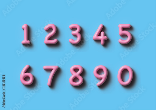 ピンクの可愛い３Dの数字セット