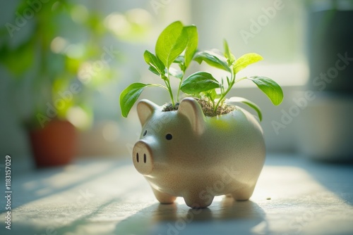 Wallpaper Mural Green plant growing out of a piggy bank Torontodigital.ca