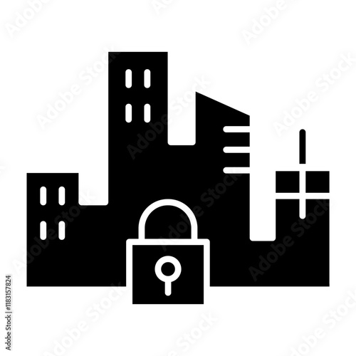 Lock down city icon in glyph style