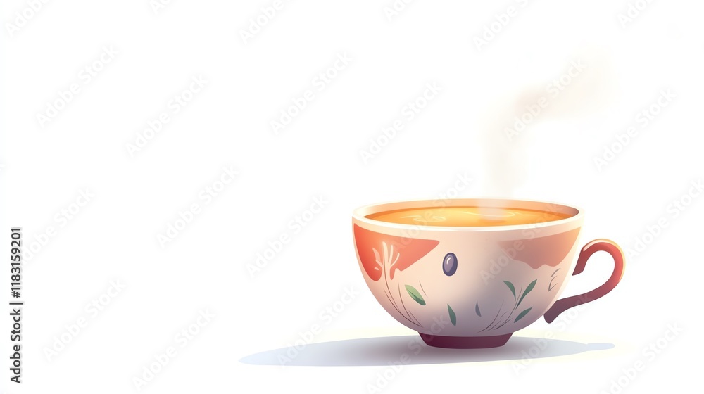 Obraz premium a 2D cartoon illustration of a bowl of soup with steam rising, warm and delicious, white background--ar 16:9