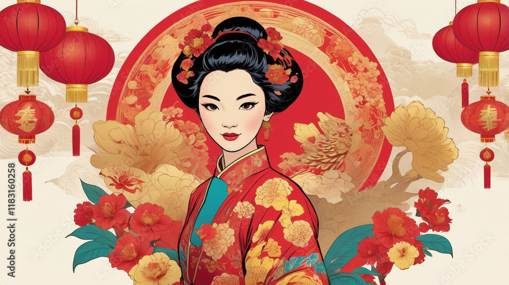 Fototapeta premium AI generative. Chinese new year of poster design background. 3