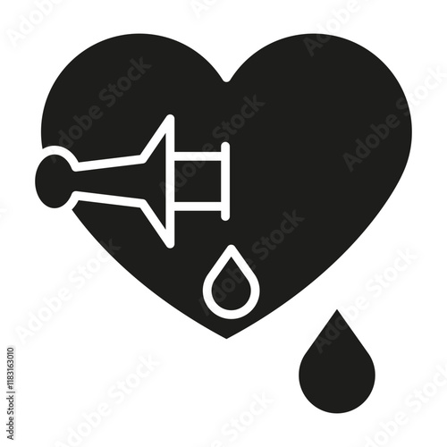 Broken heart icon in glyph style