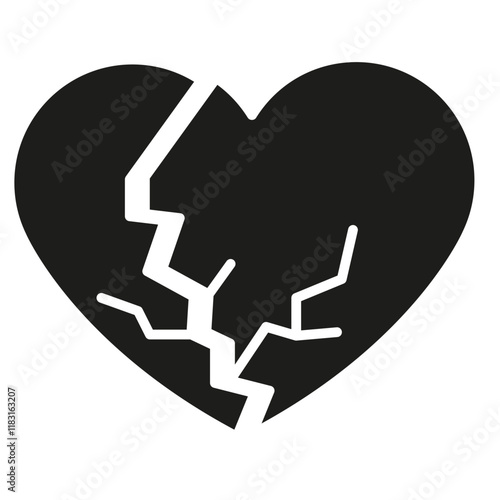 Broken heart icon in glyph style