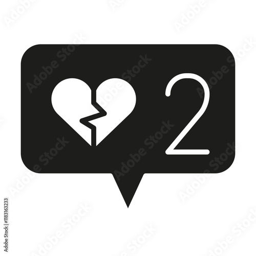 Broken heart icon in glyph style