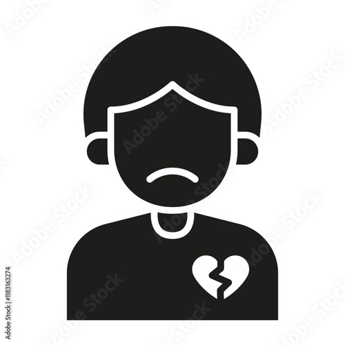 Broken heart icon in glyph style