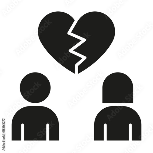 Broken heart icon in glyph style