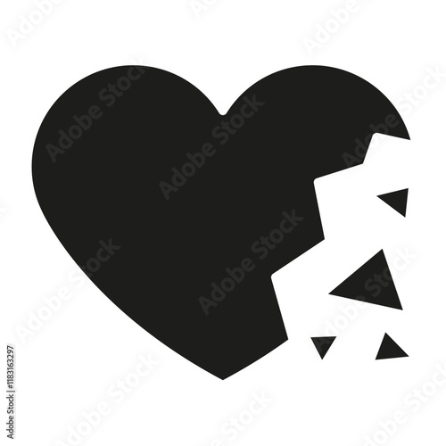 Broken heart icon in glyph style