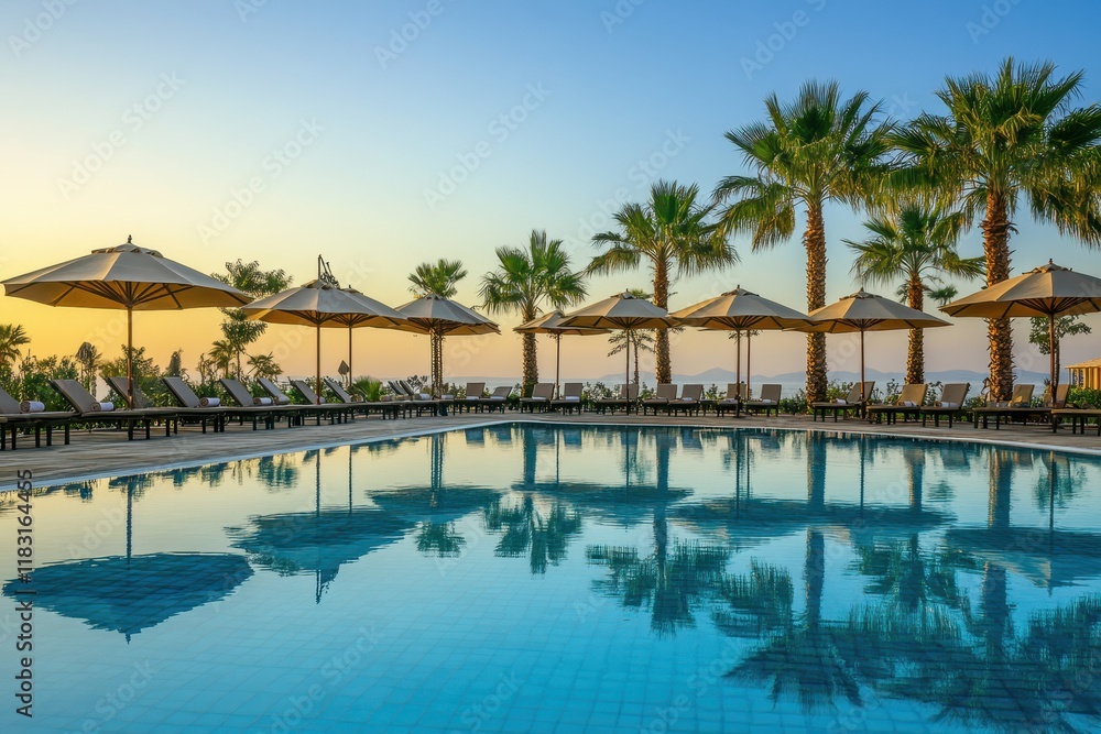 Sunrise poolside luxury resort calm ocean view Sunrise poolside luxury resort calm ocean view