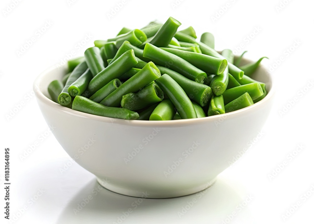 Tiny green beans spill from a porcelain bowl, a whimsical tilt-shift miniature. Tiny green beans spill from a porcelain bowl, a whimsical tilt-shift miniature.