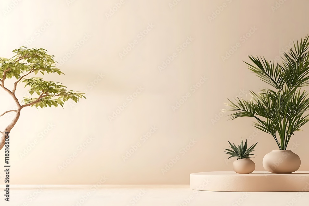 Fototapeta premium Minimalist Beige Room Plant Mockup - Minimalism