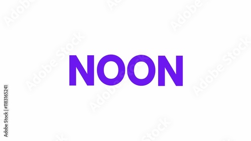 Noon Text Animation. Alpha matte with transparent background 4K resolution.