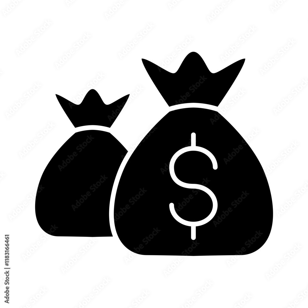 Money bags icon in glyph style Money bags icon in glyph style