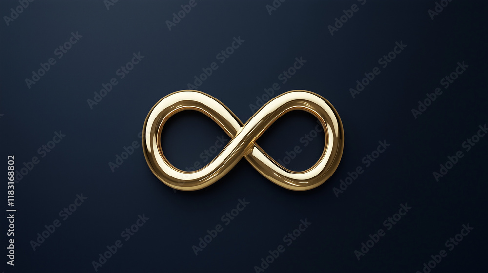 Golden Infinity Symbol: Abstract concept of endless possibilities, limitless potential, and eternal growth. A luxurious gold infinity symbol on a dark blue background. Golden Infinity Symbol: Abstract concept of endless possibilities, limitless potential, and eternal growth. A luxurious gold infinity symbol on a dark blue background.