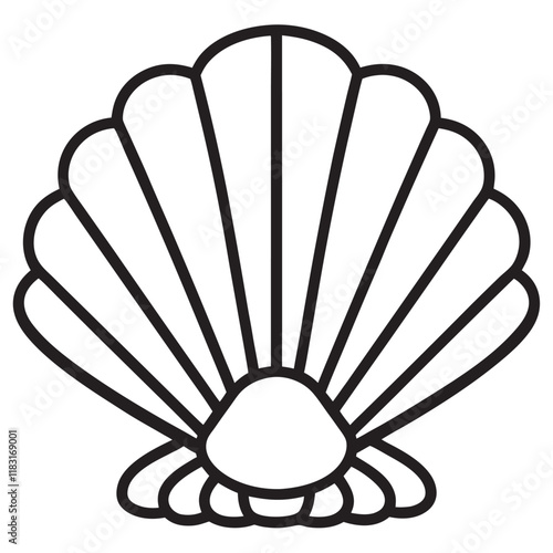 outline silhouette black vector seashell with pearl icon set