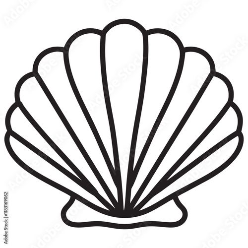 outline silhouette black vector seashell with pearl icon set