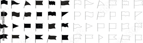 Set of black flag icons. Waving flag icon. Different flag isolated on transparent background. Vector illustration.