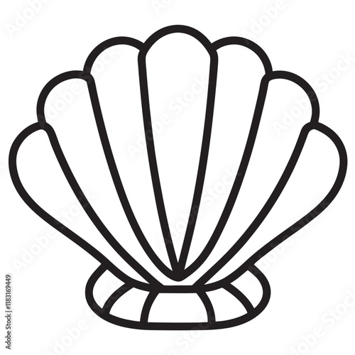 outline silhouette black vector seashell with pearl icon set