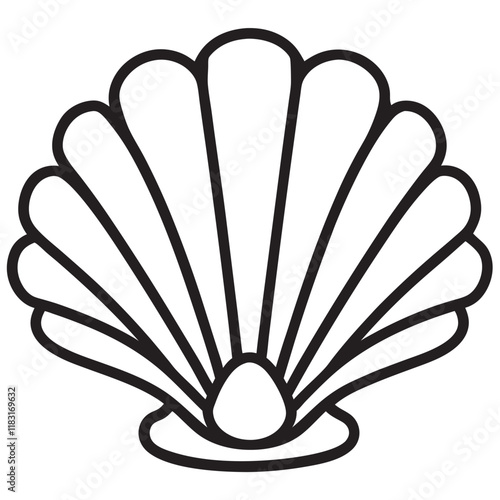 outline silhouette black vector seashell with pearl icon set