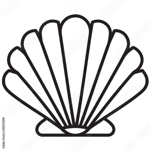 outline silhouette black vector seashell with pearl icon set