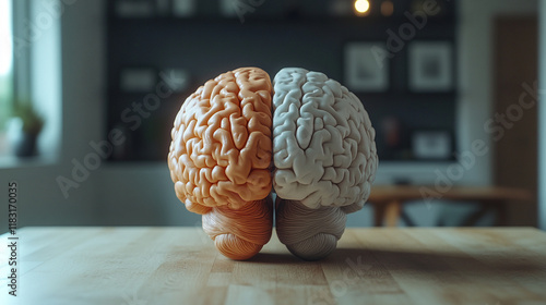 Brain model display illustrating cognitive functions and hemispheric differences
