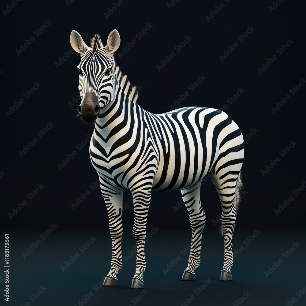 Fototapeta premium A zebra isolated standing on a dark background