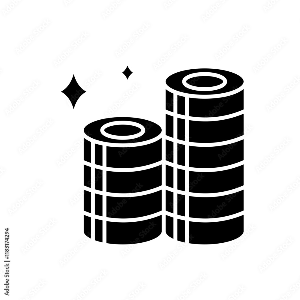 Stack of coins icon in glyph style Stack of coins icon in glyph style