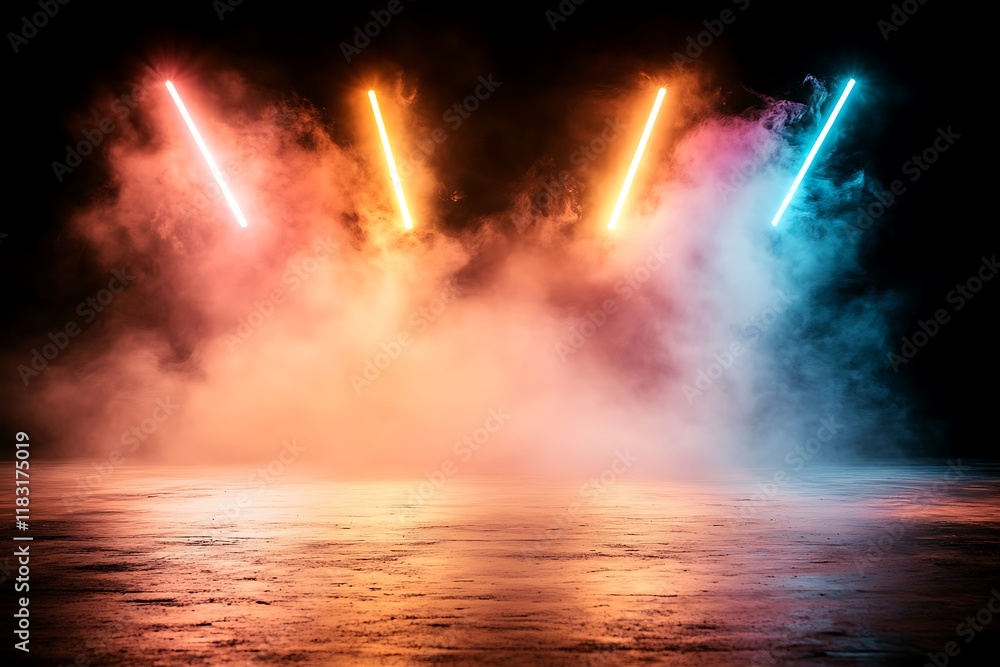 Obraz premium Neon Lights Smoke Background - Futuristic