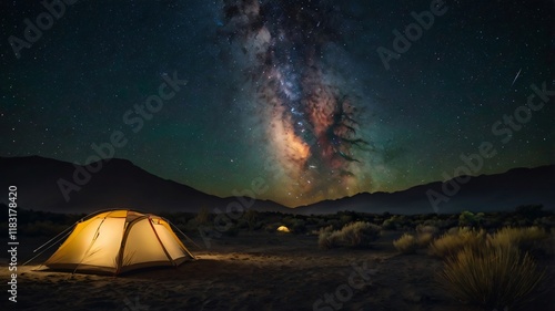 Milky Way Night Camping Desert Tent Landscape