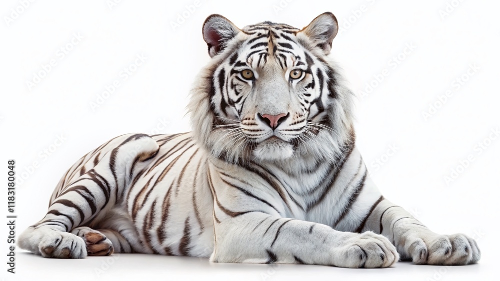 Obraz premium Majestic White Bengal Tiger Isolated on Pure White Background