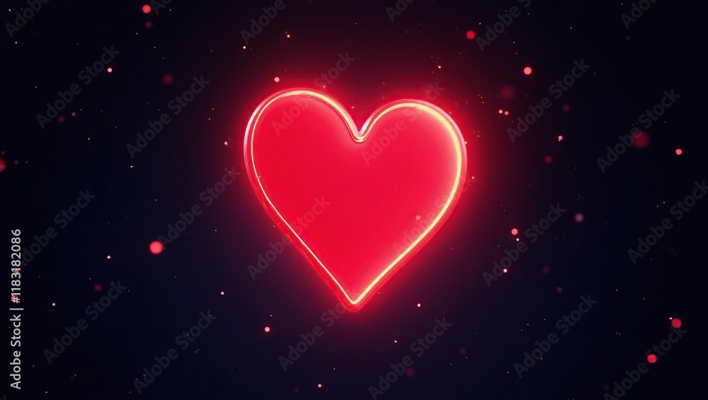 Glowing Red Heart Against Dark Background With Sparkles Glowing Red Heart Against Dark Background With Sparkles